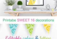 Printable Sweet 16 Decorations - Editable Banner - Customize inside Sweet 16 Banner Template