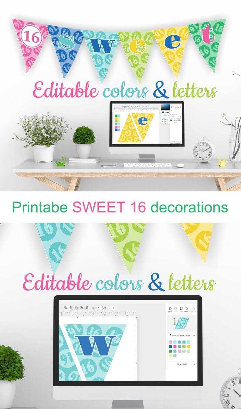 Printable Sweet 16 Decorations – Editable Banner – Customize Inside Sweet 16 Banner Template