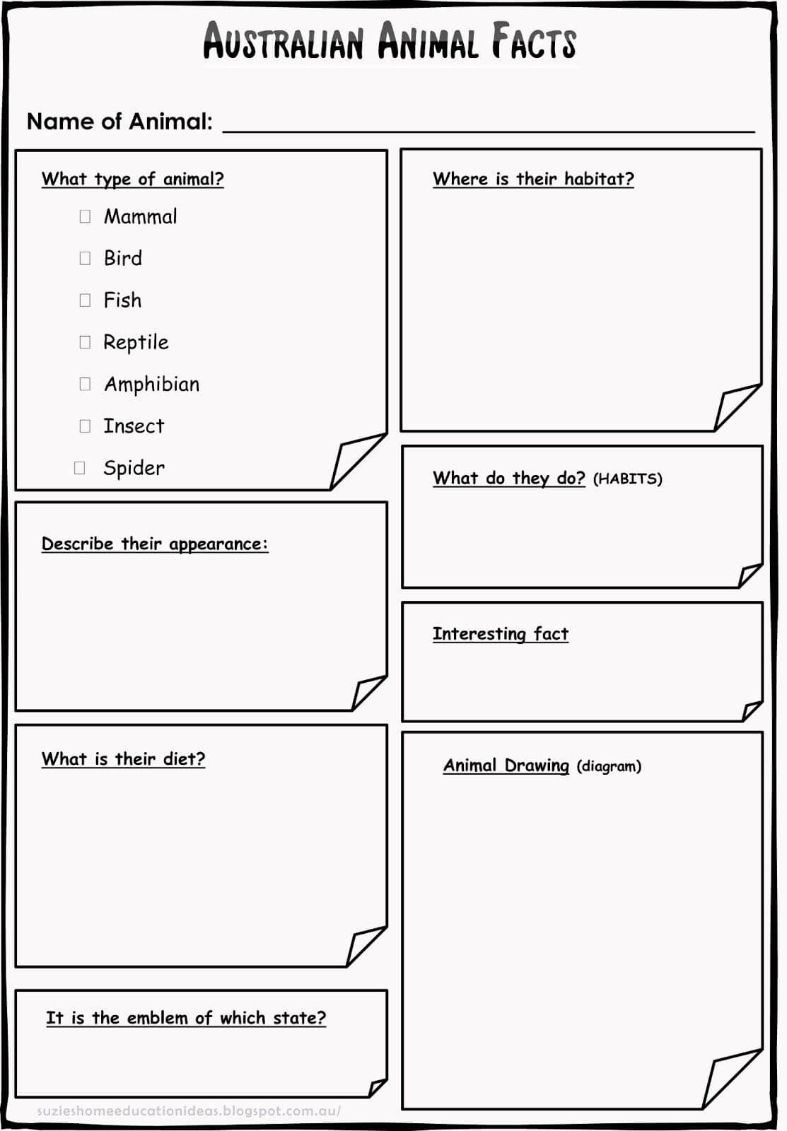 Printable - Template For Recording Information/facts On With Animal Report Template