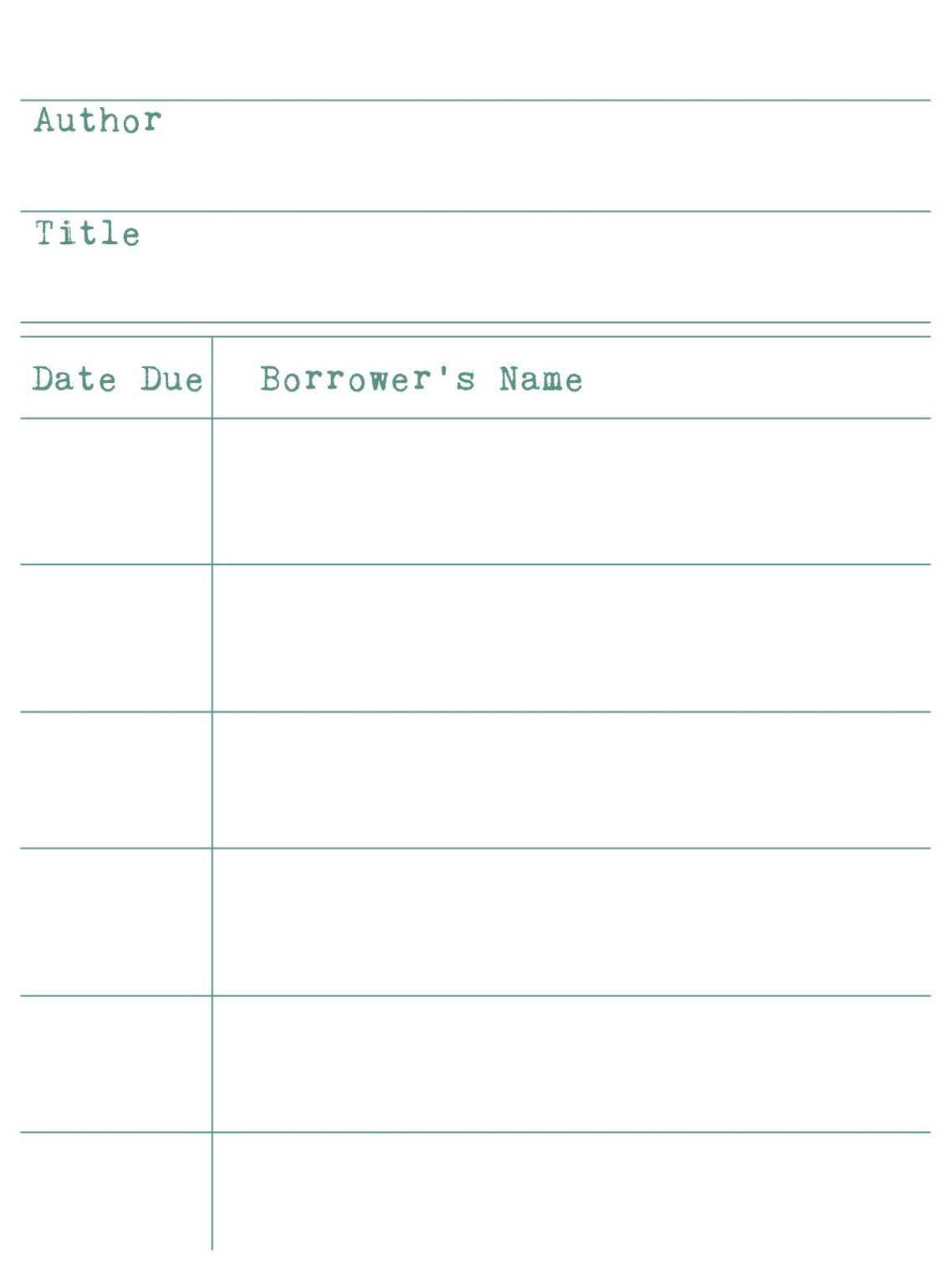 Library Catalog Card Template