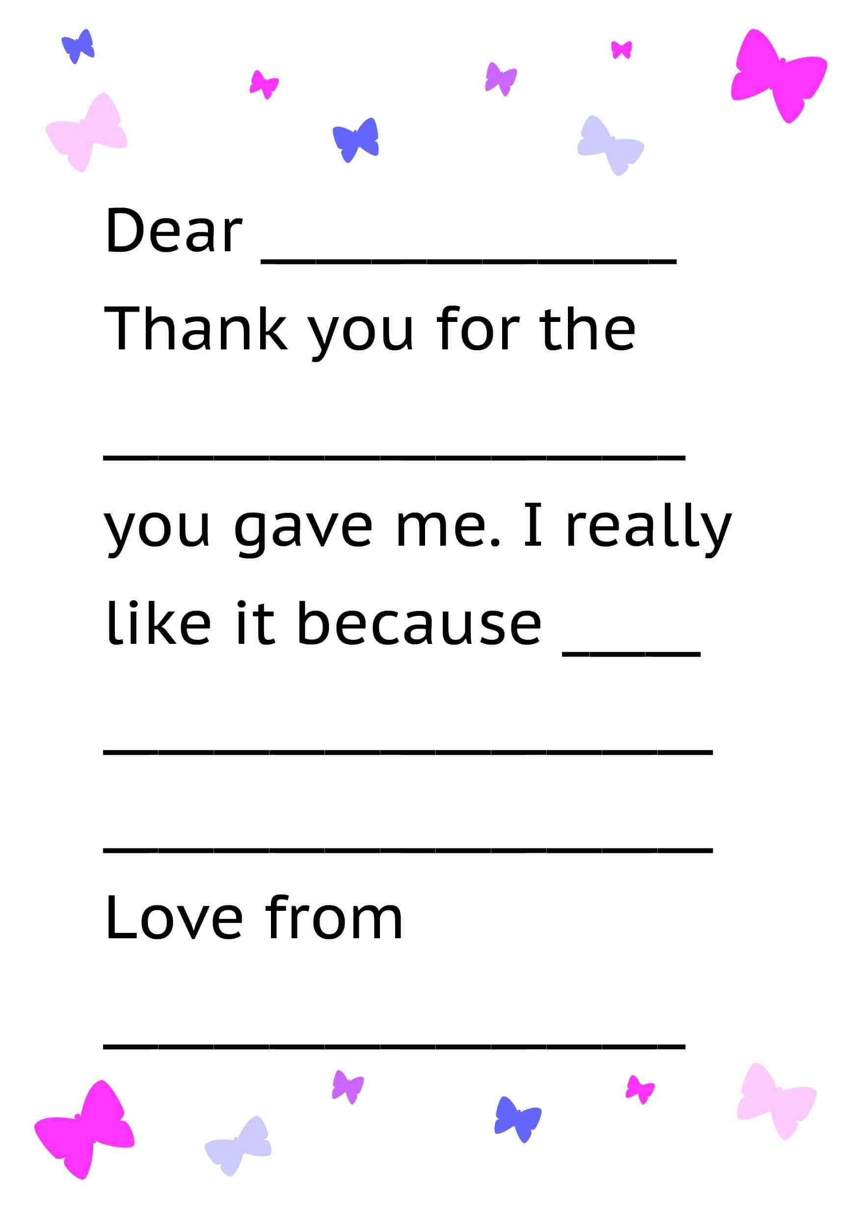 Printable Thank You Card Template For Kids | Letter Template For Thank You Note Card Template