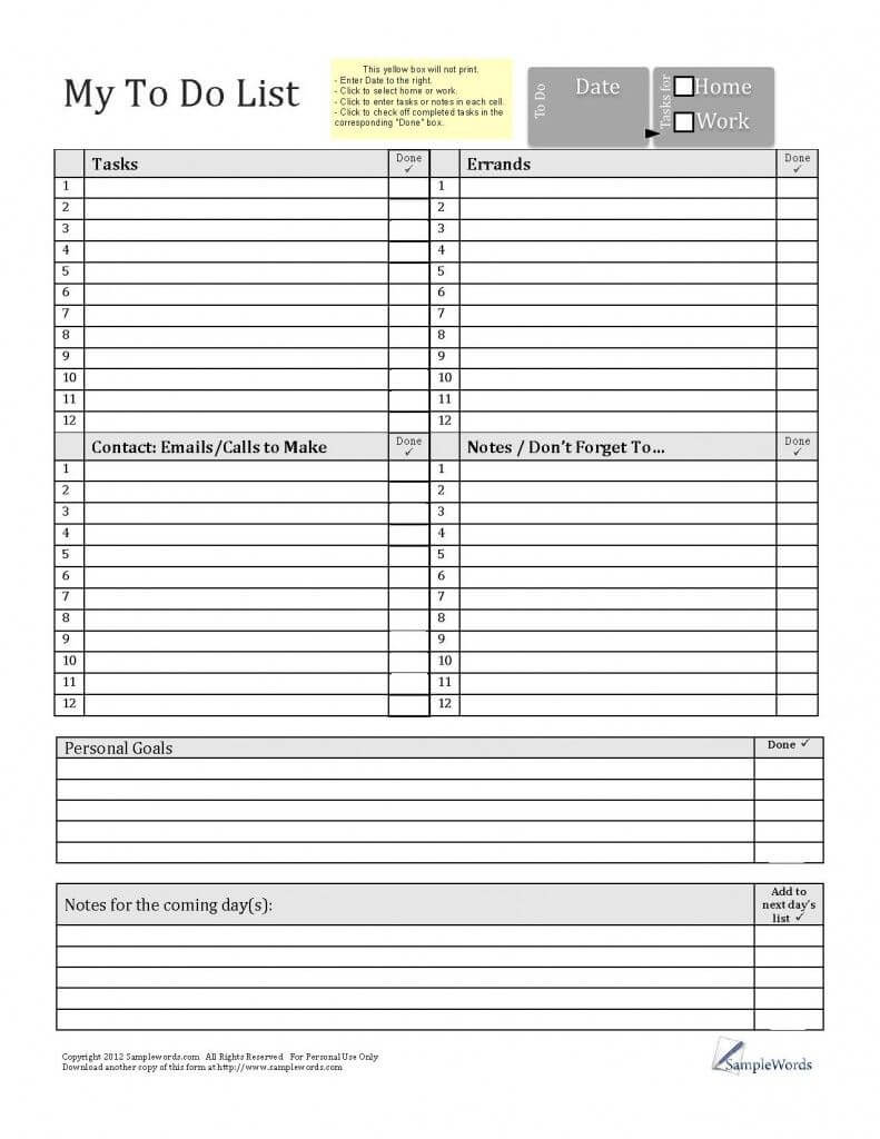 Printable To Do List - Pdf Fillable Form For Free Download Throughout Blank Checklist Template Pdf