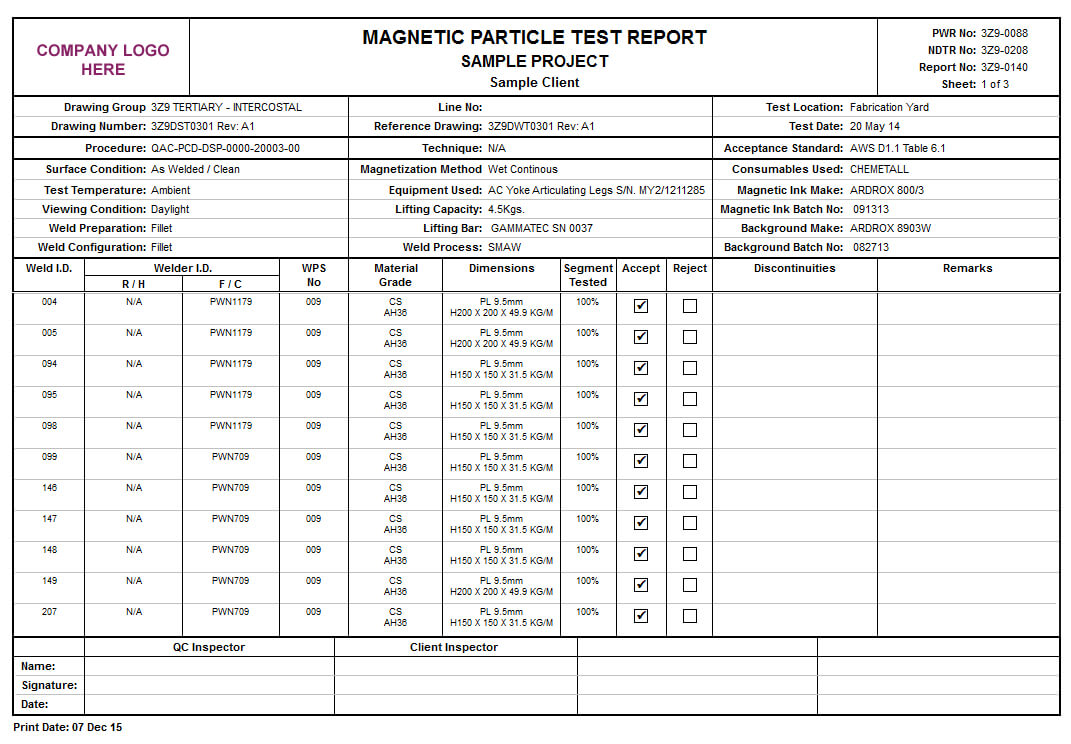 Product Detail Inside Welding Inspection Report Template