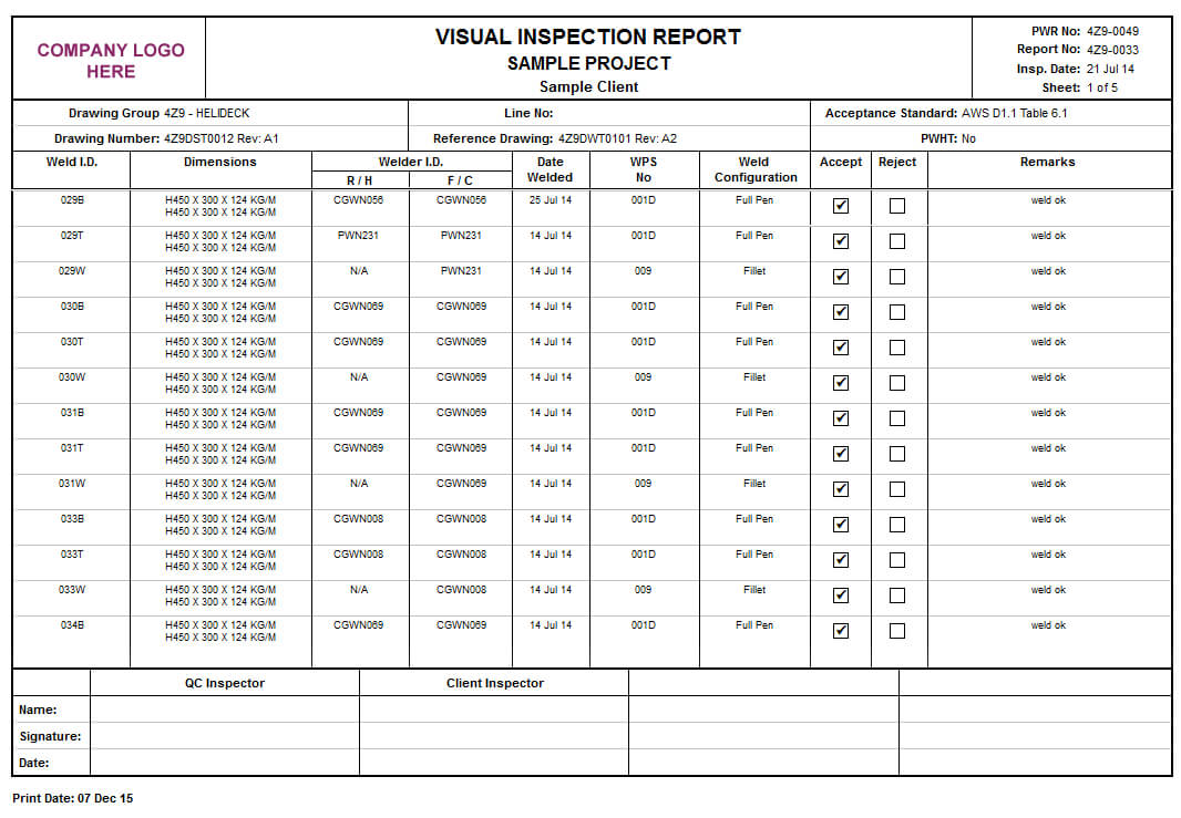 Product Detail With Welding Inspection Report Template