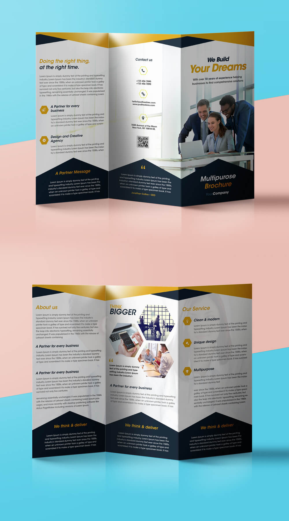 Professional Corporate Tri Fold Brochure Free Psd Template Inside 2 Fold Brochure Template Psd