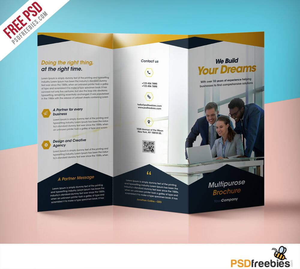 Professional Corporate Tri Fold Brochure Free Psd Template Intended For Adobe Tri Fold Brochure Template