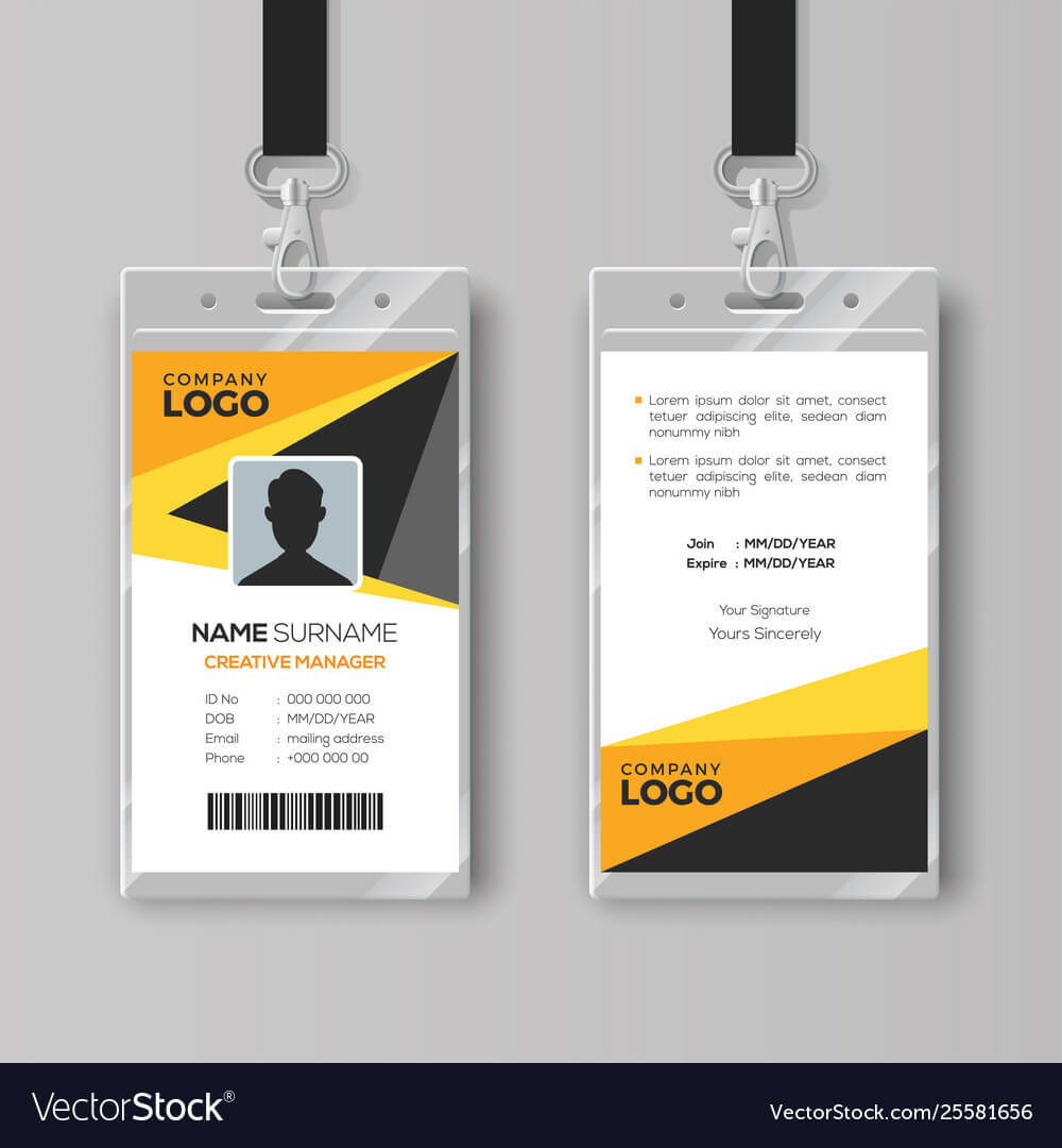 Professional Id Card Template With Yellow Details In Id Card Template Ai