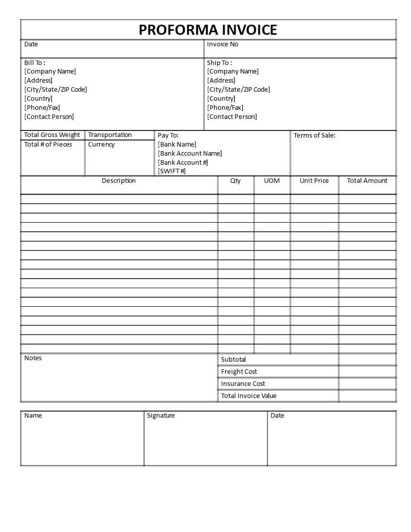 Proforma Invoice Template Word | Templates At Pertaining To Free Proforma Invoice Template Word