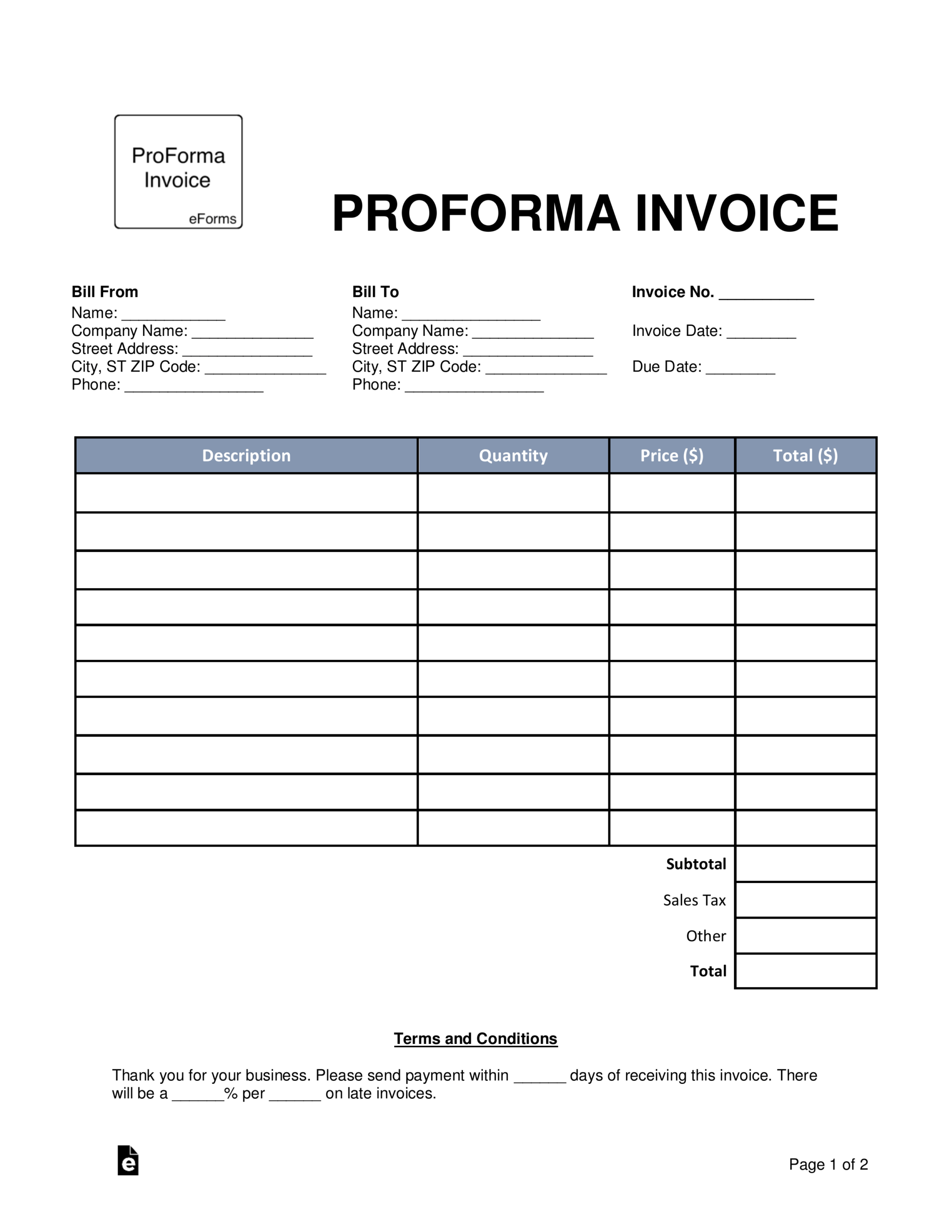 Proforma Invoice Templates – Ironi.celikdemirsan With Regard To Free Proforma Invoice Template Word