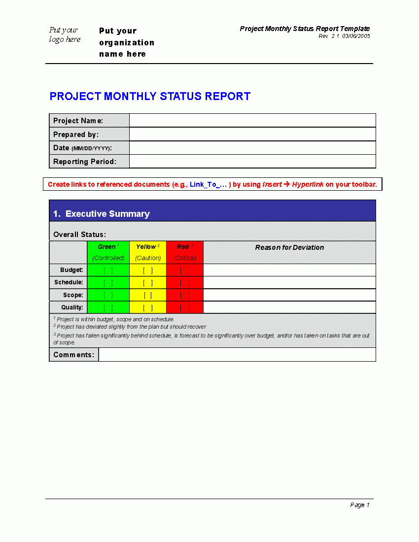 Progress Monthly Status Report (Word) – Flevypro Document Within Project Monthly Status Report Template