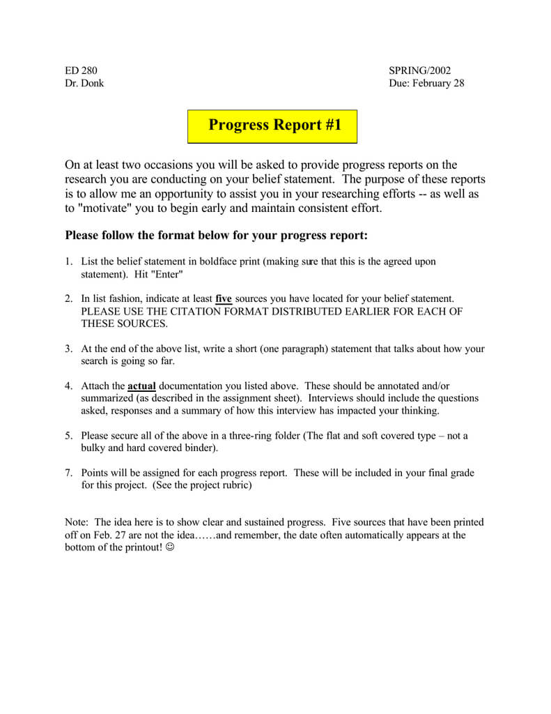 Progress Report #1 With Research Project Progress Report Template