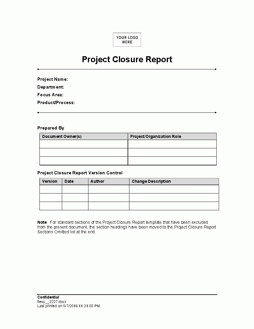 Project Closure Report (Word) – Flevypro Document Within Closure Report Template
