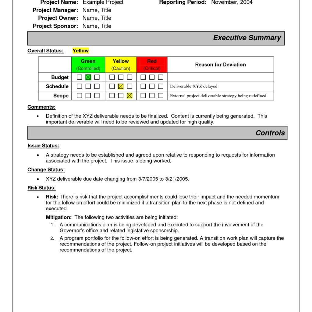 Project Status Report Sample | Project Status Report, Report In One Page Project Status Report Template