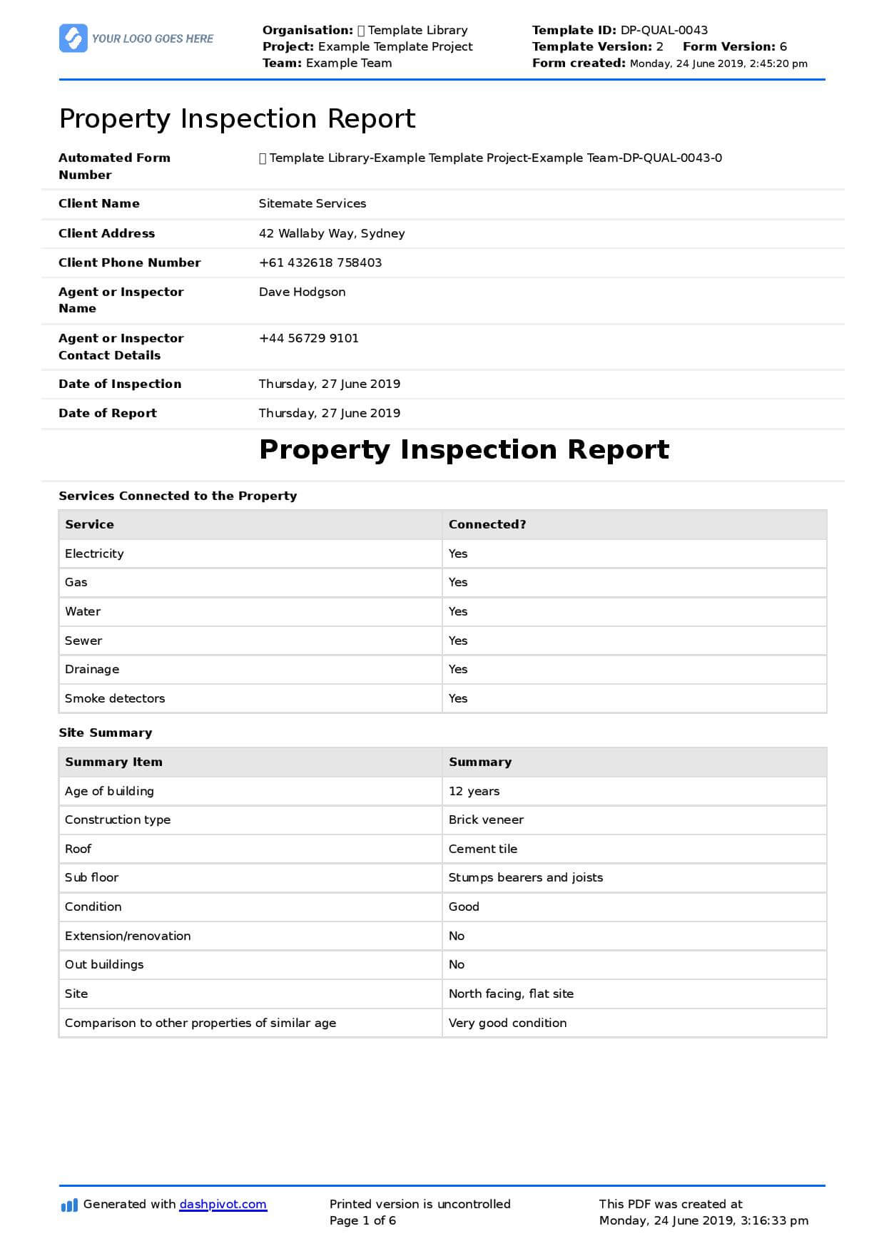 Property Inspection Report Template (Free And Customisable) Pertaining To Part Inspection Report Template