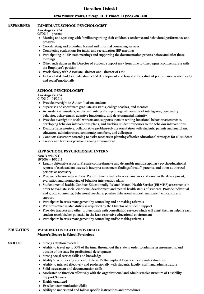 Psychology Student Resumes – Zimer.bwong.co With School Psychologist Report Template