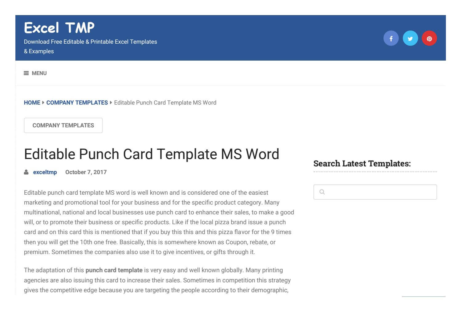 Punch Card Templateexcel Tmp – Issuu Regarding Product Line Card Template Word