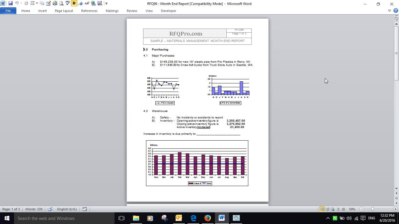 Purchasing Month End Report Example - Rfp Templates >> Rfq Throughout Month End Report Template