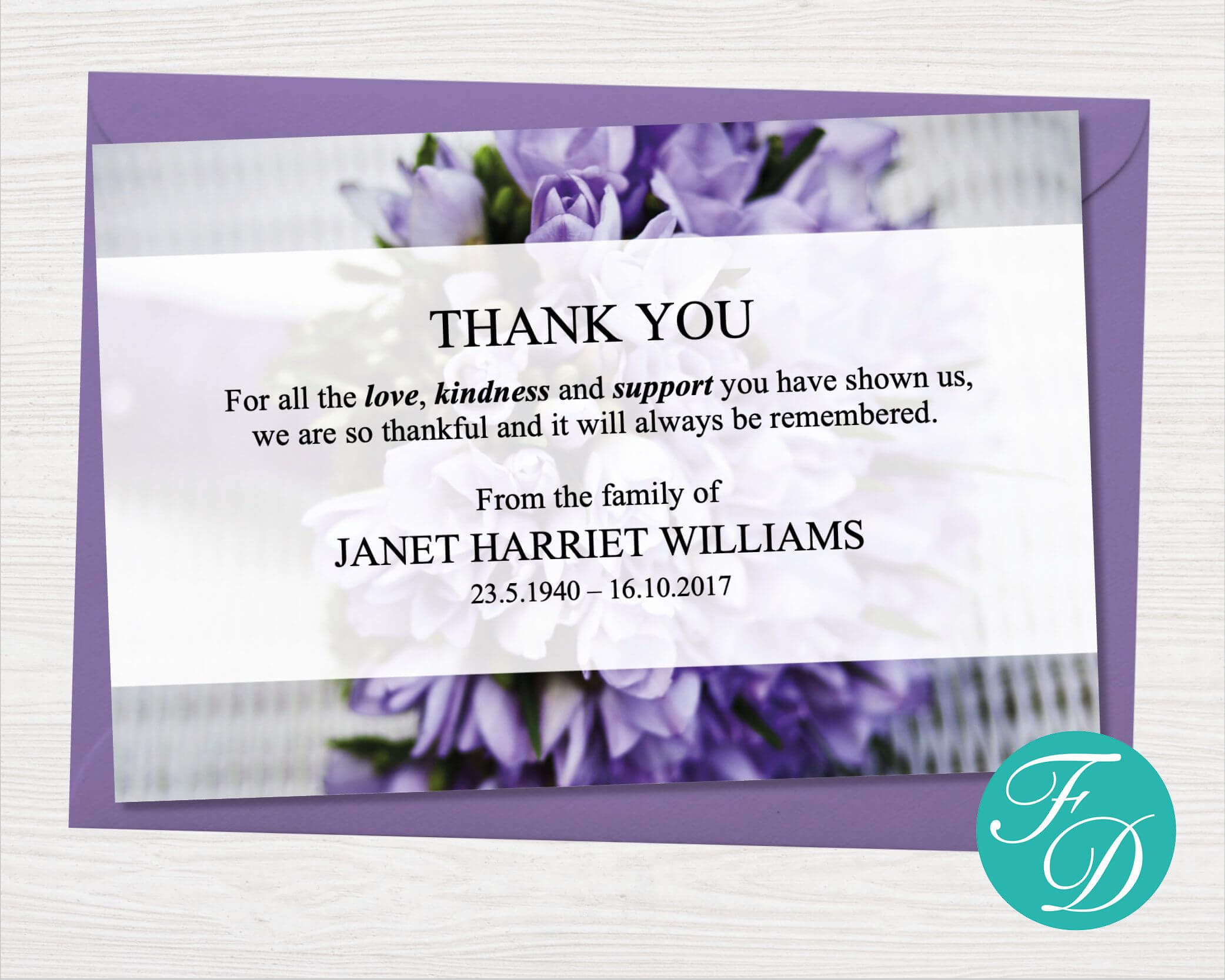 Purple Funeral Thank You Notes – Funeral Template In Sympathy Thank You Card Template