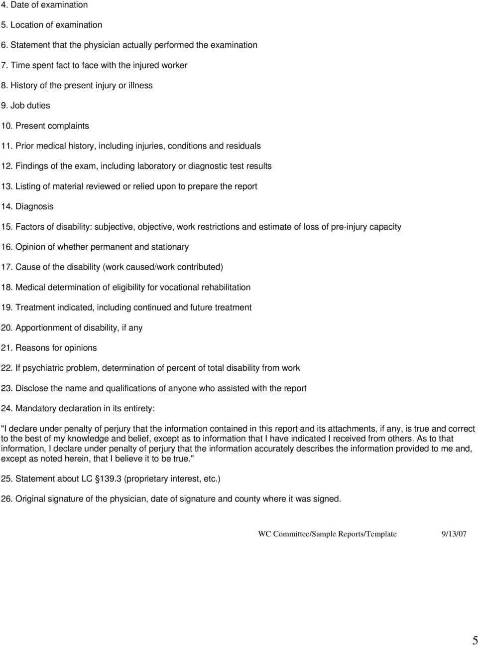 Qme Report Sample Template Medical Legal Workers Intended For Medical Legal Report Template