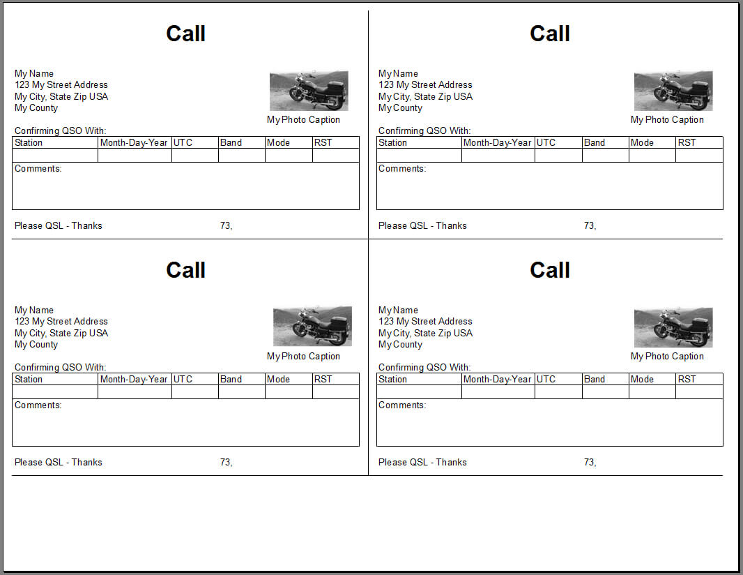 Qsl Cards From Excel Spreadsheet Intended For Qsl Card Template