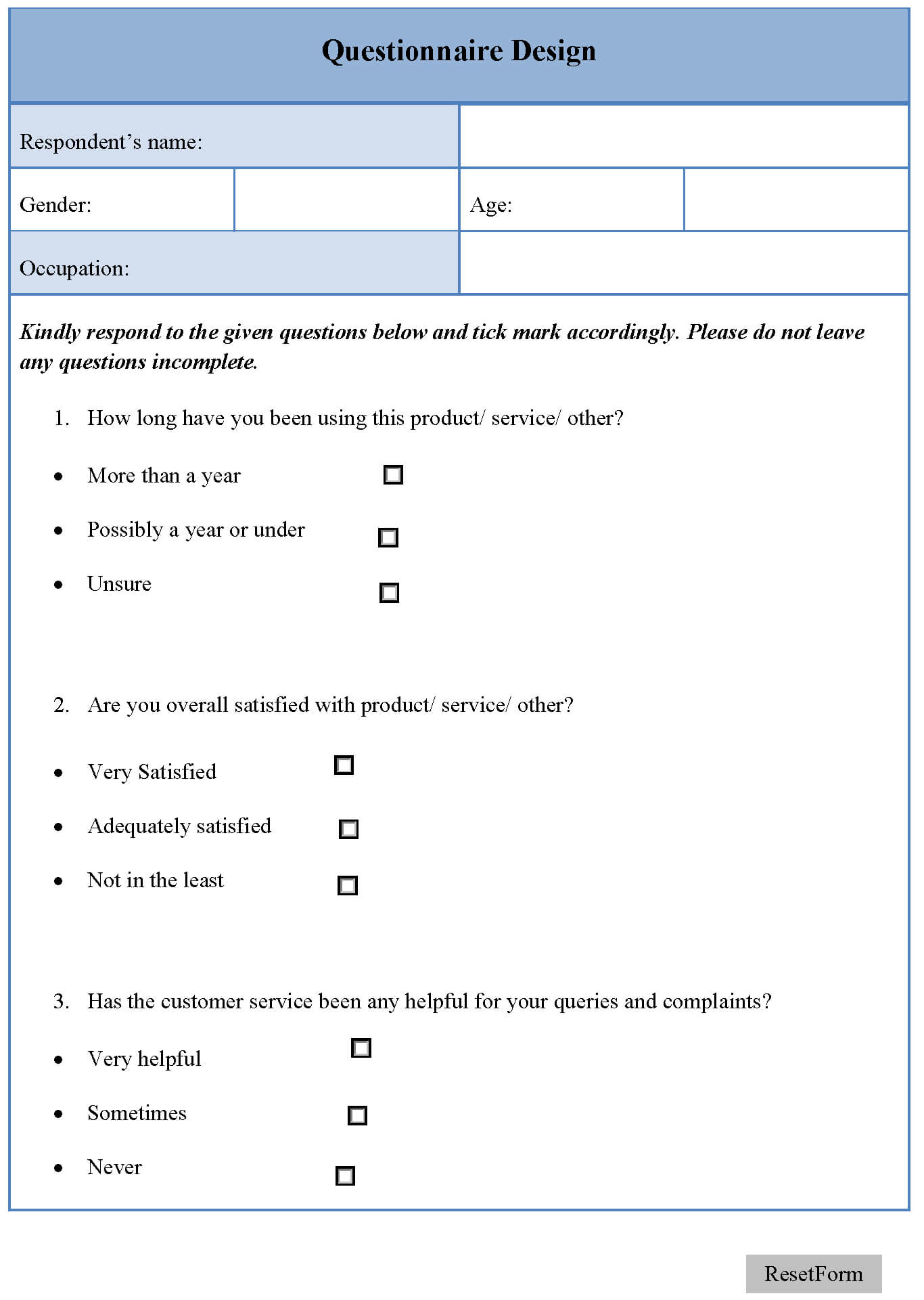 Questionnaire Design Template | Editable Forms Regarding Questionnaire Design Template Word