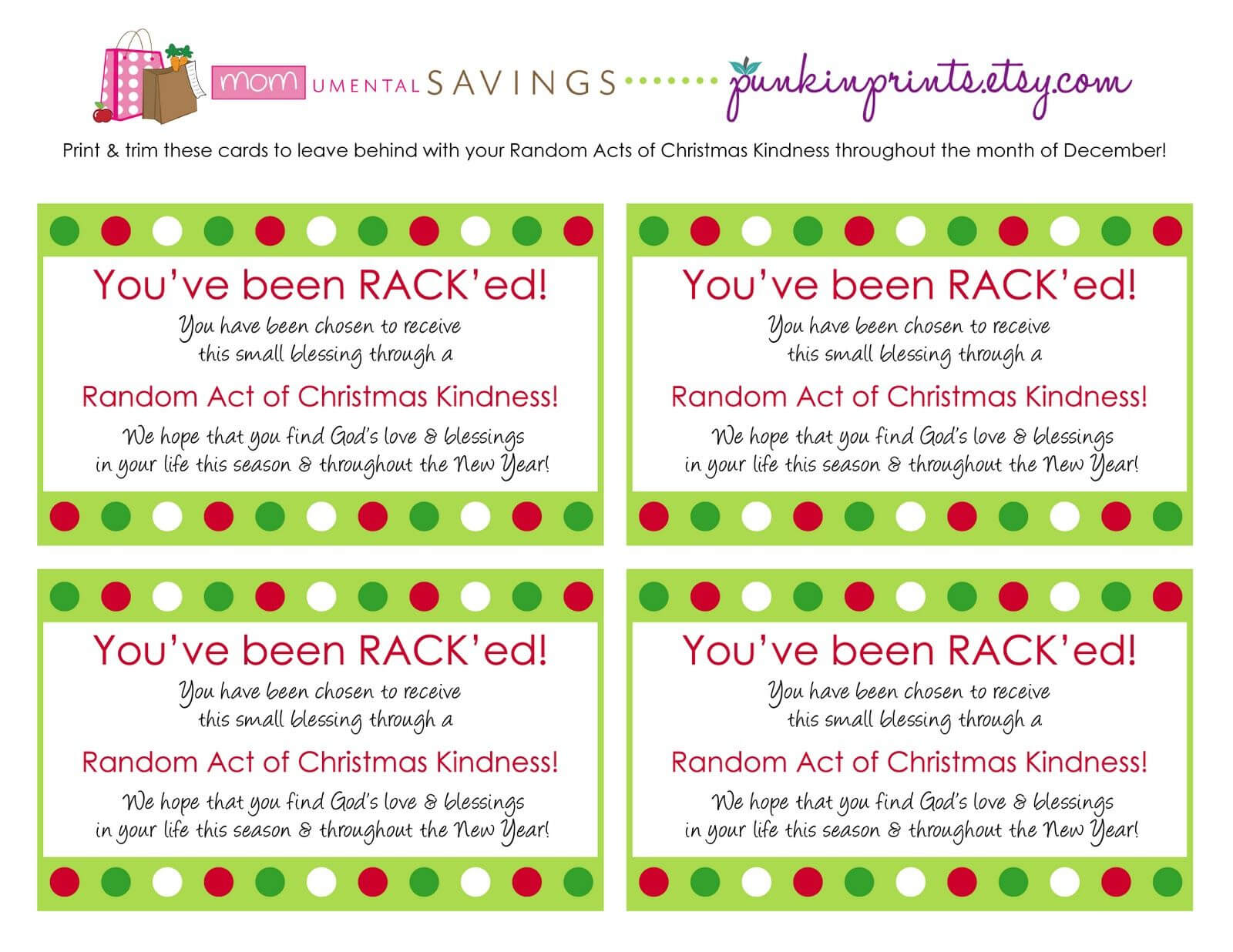 Random Act Of Christmas Kindness Cards | Get The Rack'd Within Random Acts Of Kindness Cards Templates