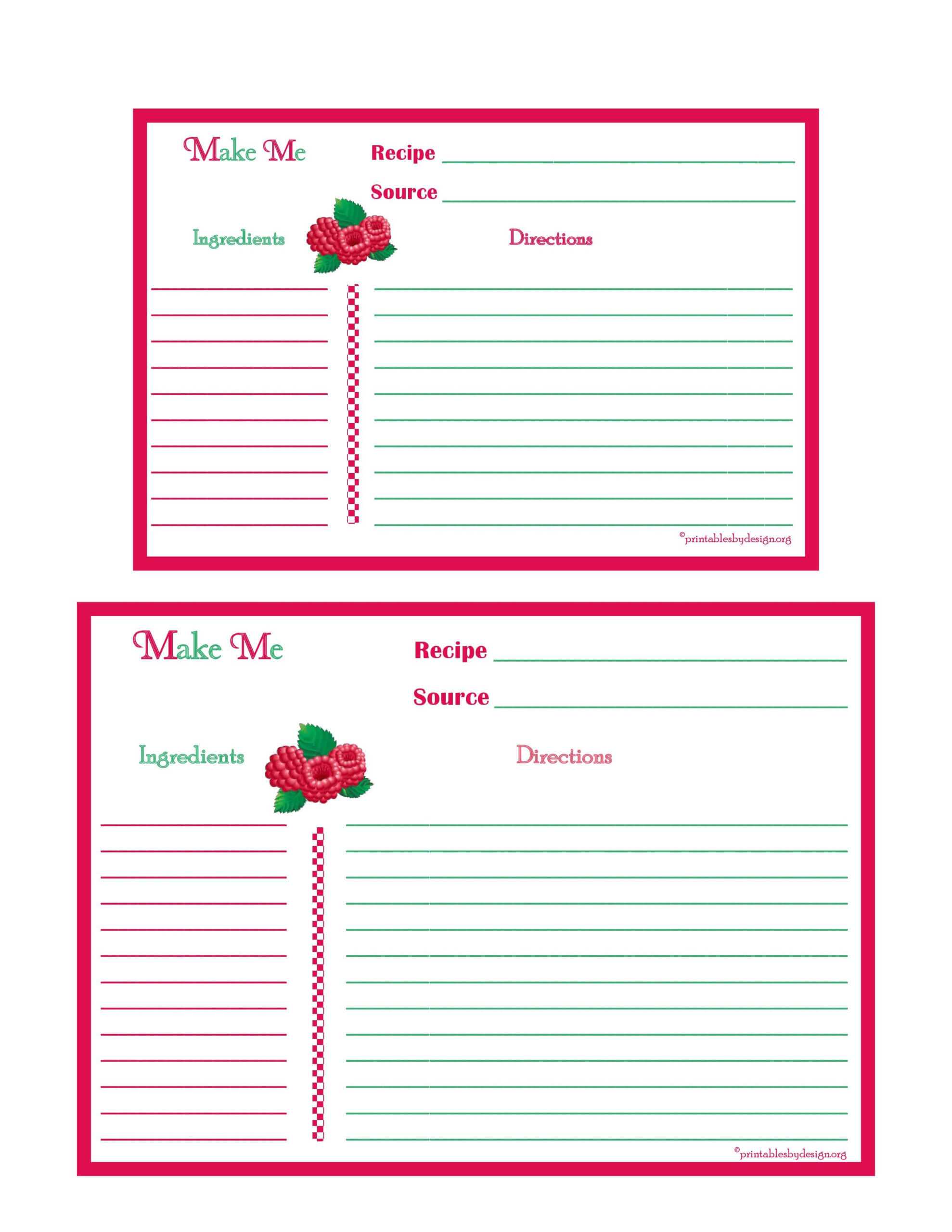 Raspberries Recipe Card – 4X6 & 5X7 Page | Printable Recipe Within 4X6 Photo Card Template Free