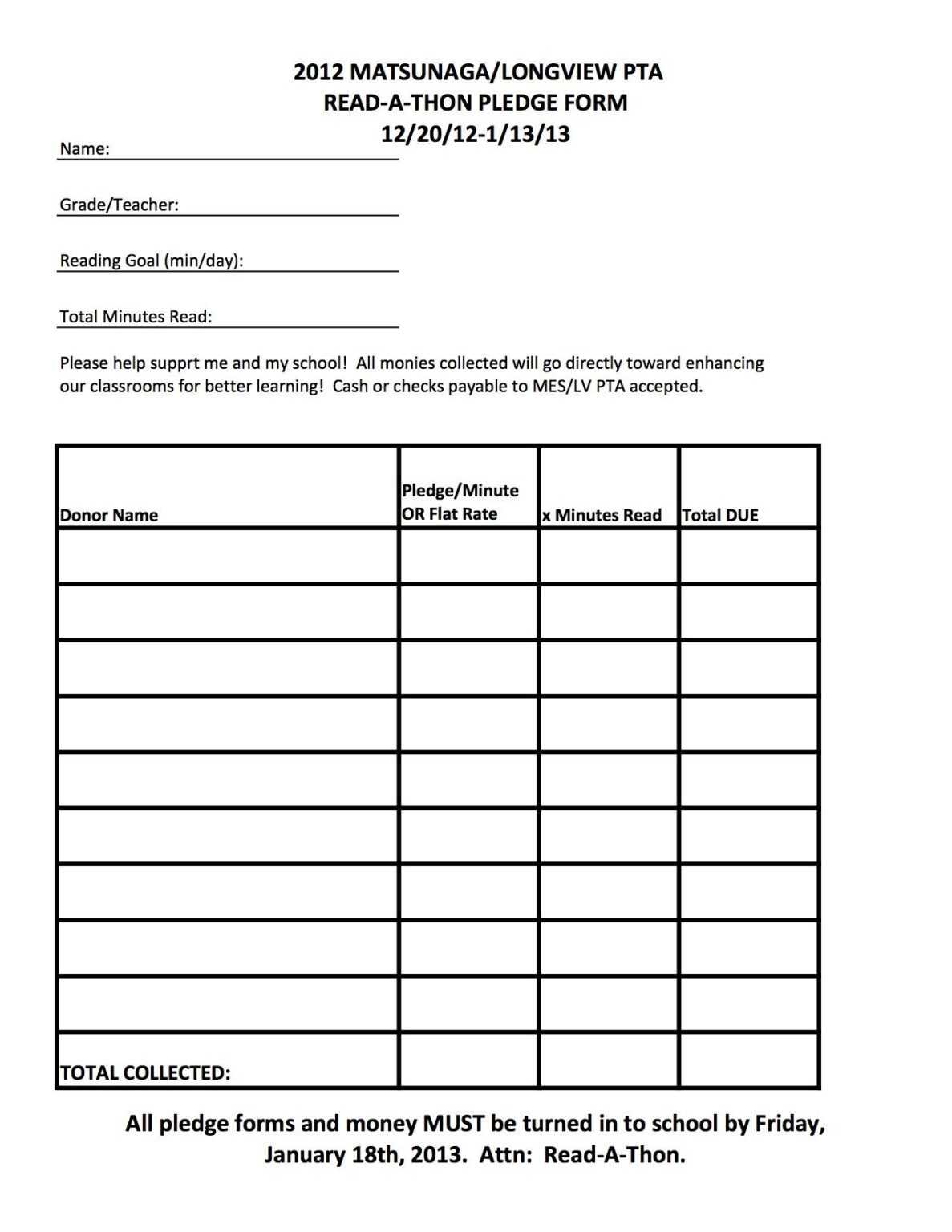 Readathon Pledge Forms Google Search Read A Thon School Intended 