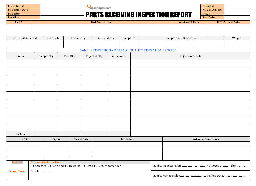 Receiving Inspection Procedure - Iso 9001 Regarding Part Inspection Report Template