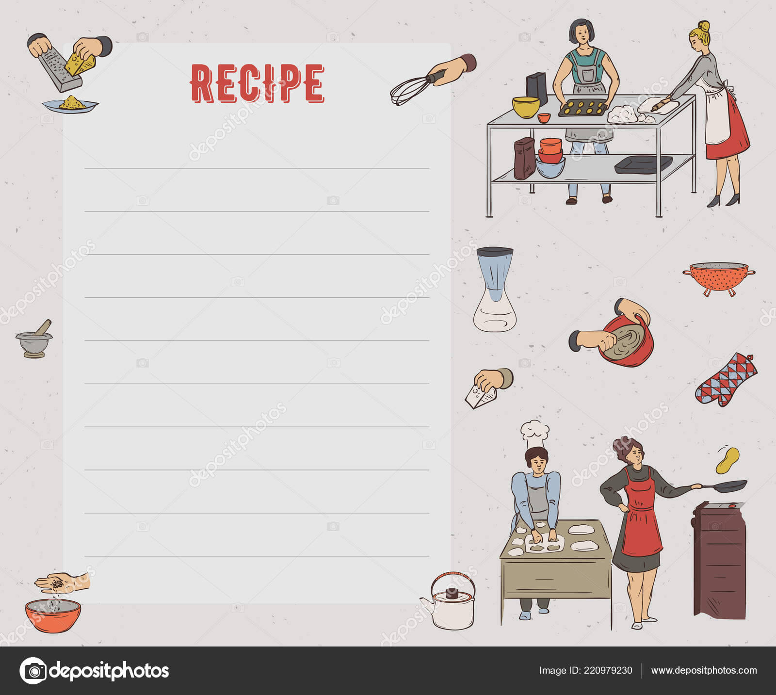 Recipe Card Cookbook Page Design Template People Preparing For Restaurant Recipe Card Template
