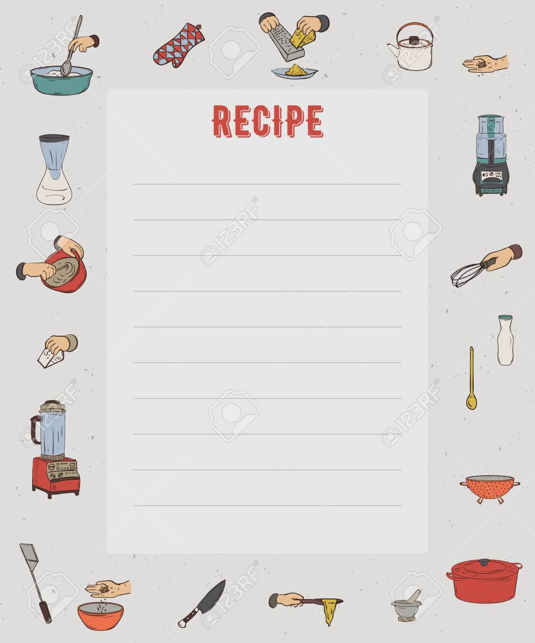 Recipe Card. Cookbook Page. Design Template With Kitchen Utensils.. Inside Restaurant Recipe Card Template
