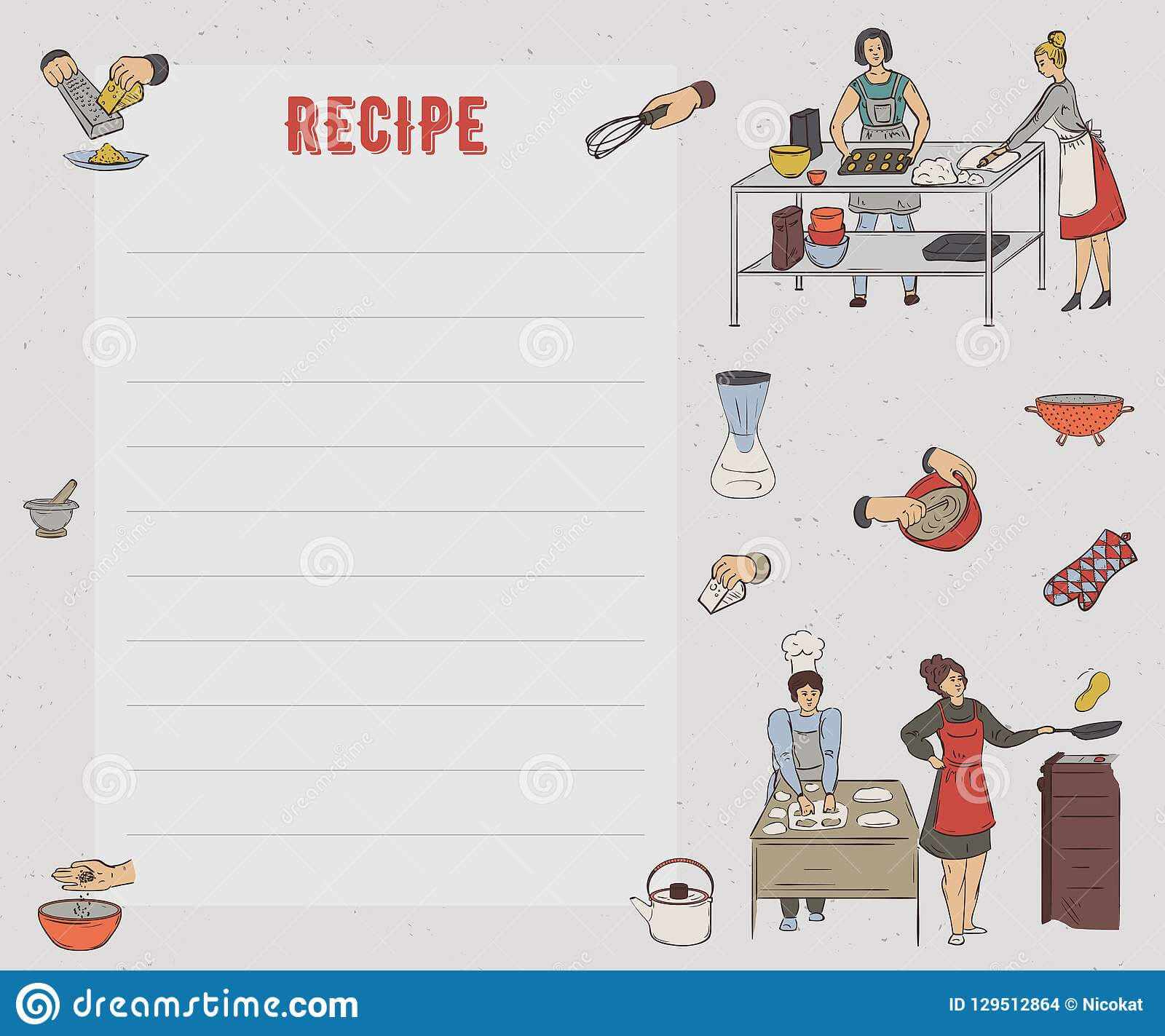 Recipe Card. Cookbook Page. Design Template With People Regarding Recipe Card Design Template