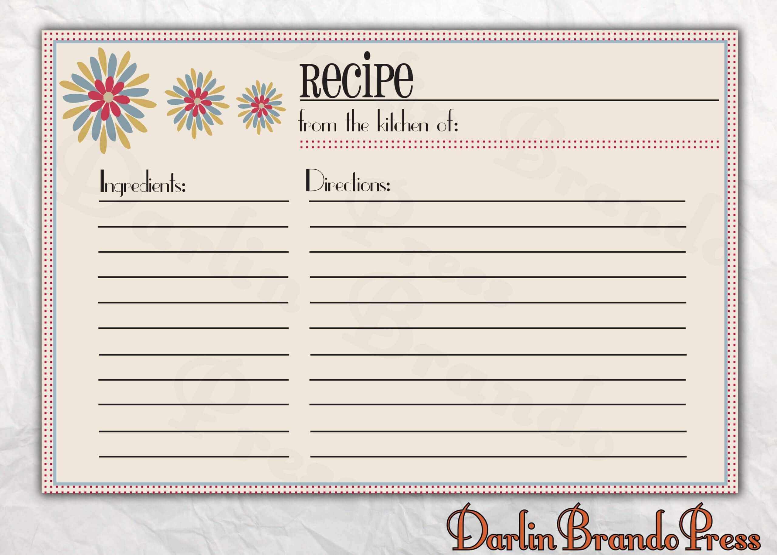 downloadable recipe card template for word