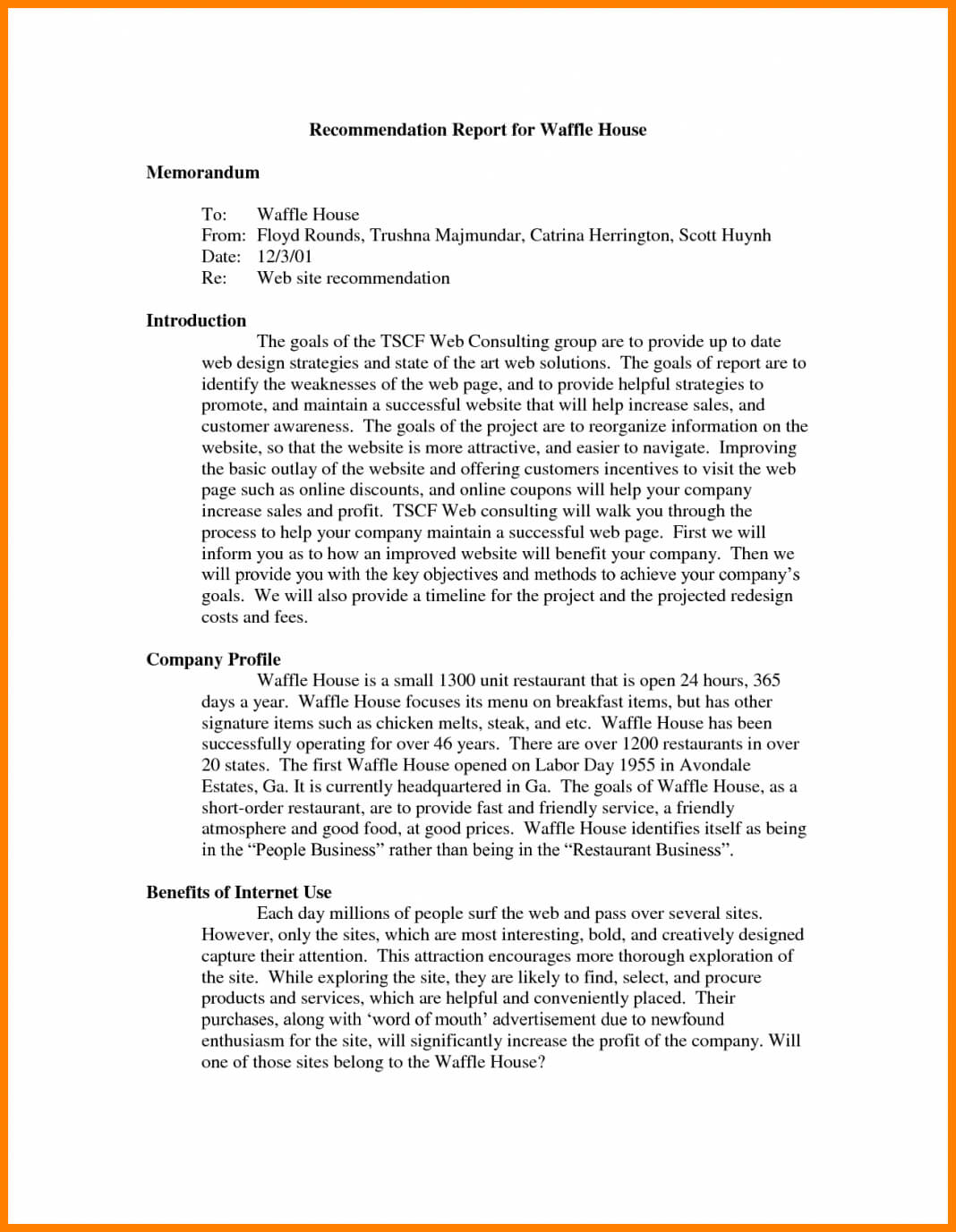 Recommendation Report Example Letter Adress Examples Of For Recommendation Report Template