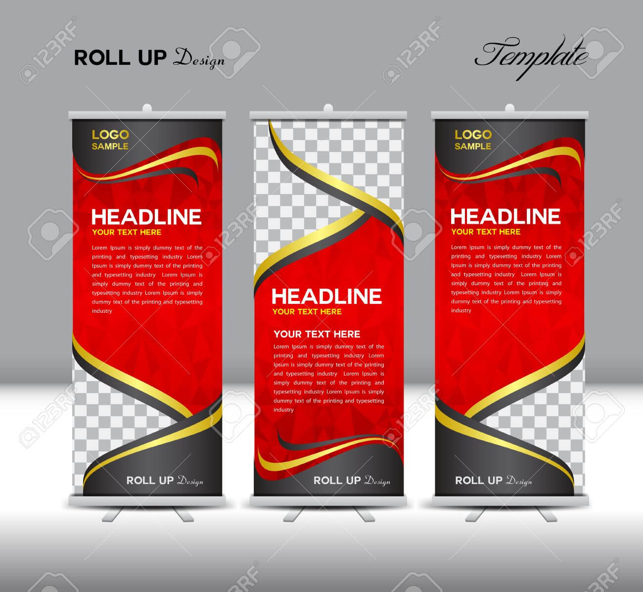 Red Roll Up Banner Template Illustration,polygon Background,banner.. Intended For Pop Up Banner Design Template