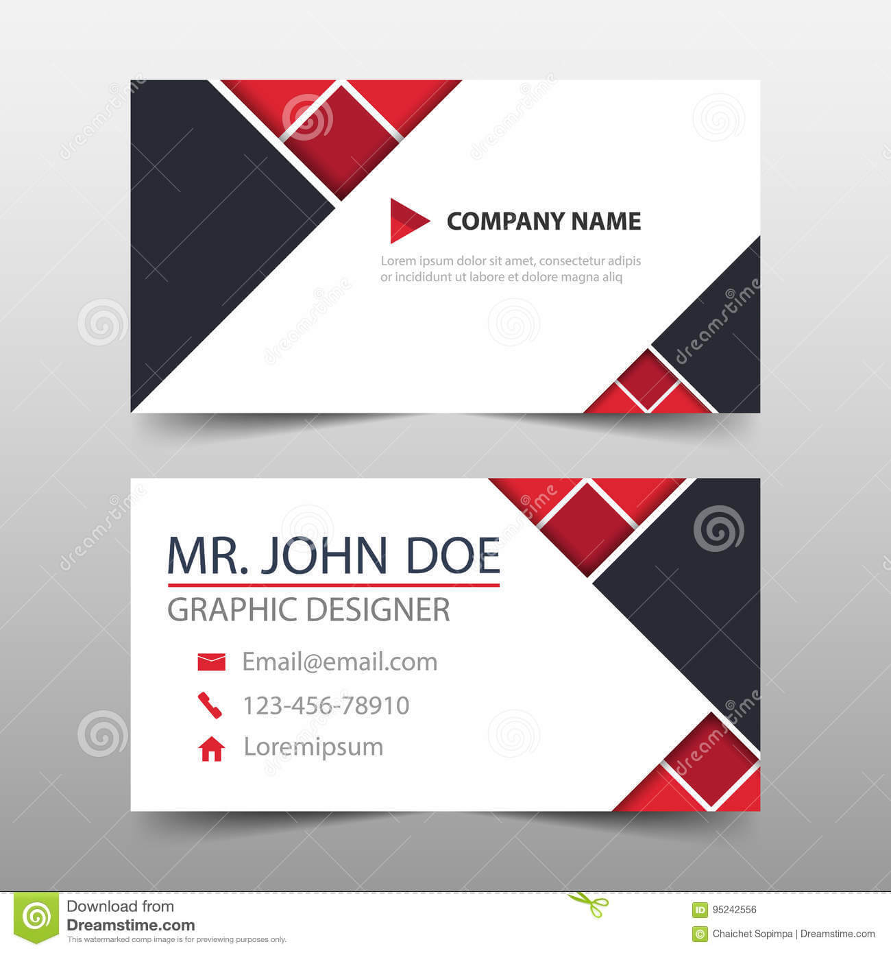 Red Triangle Corporate Business Card, Name Card Template For Buisness Card Template