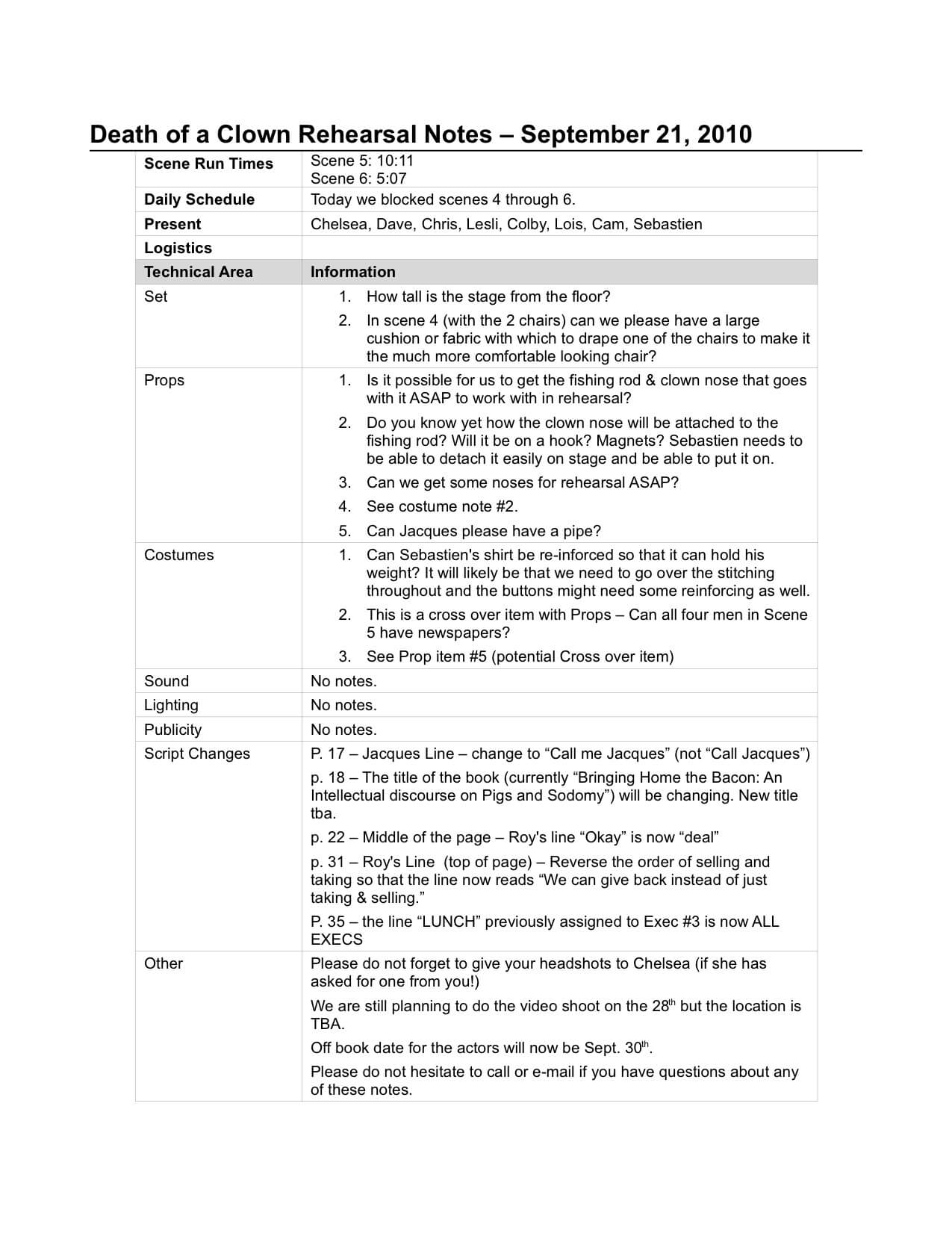 Rehearsal Report Template Stage Manager Theatre Pdf E Es Fp In Rehearsal Report Template