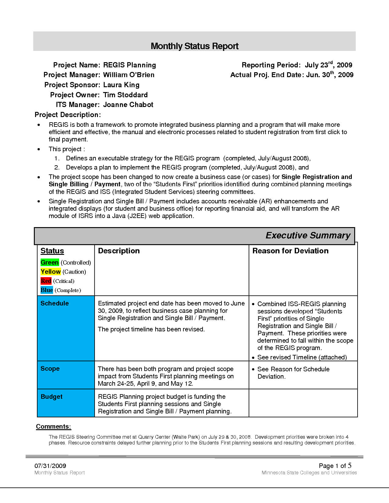 Replacethis] Business Monthly Status Report Template Example For Monthly Status Report Template Project Management