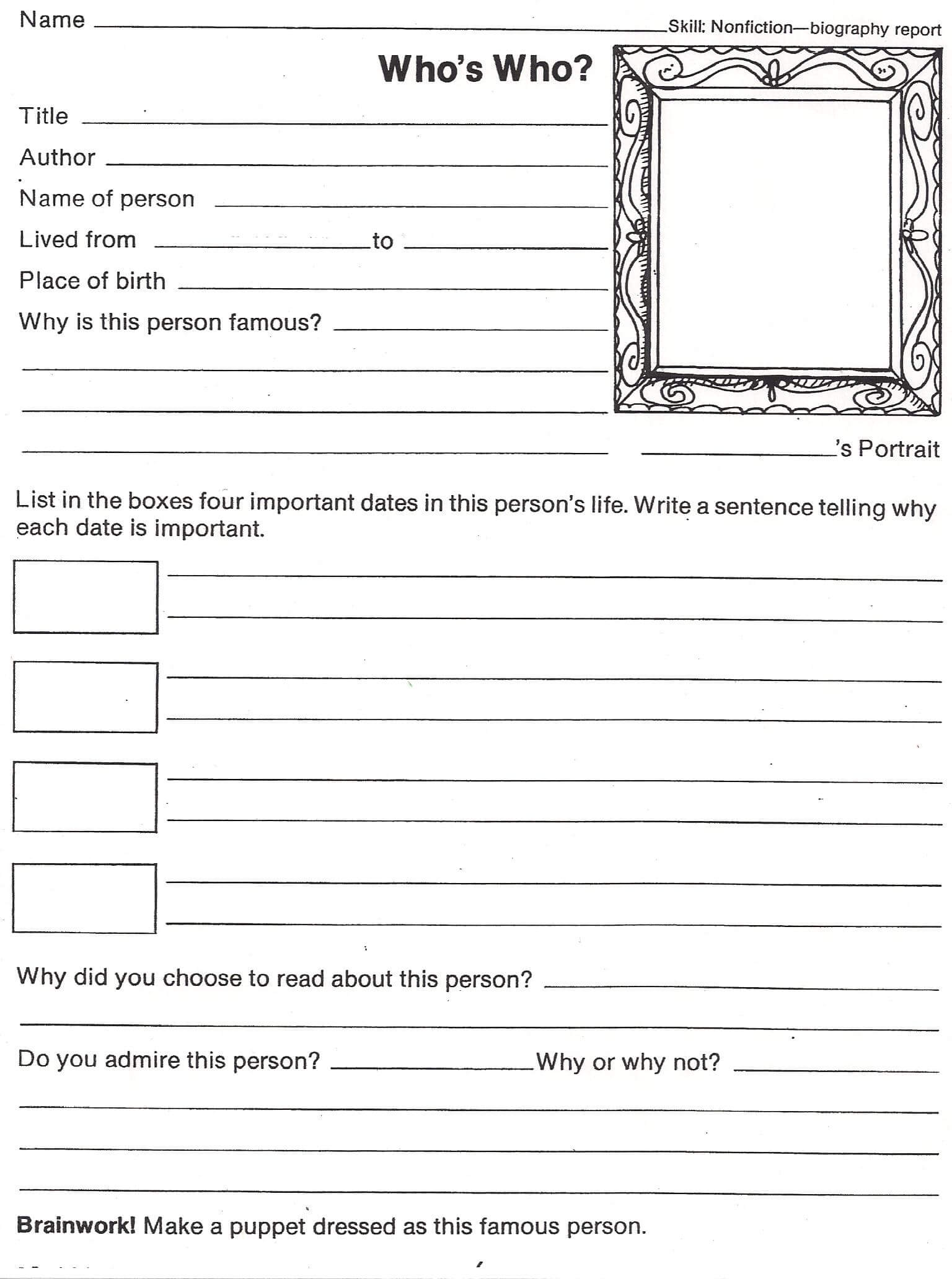 Report Examples Biography Template 4Th Grade Book 83403 Best Throughout Biography Book Report Template