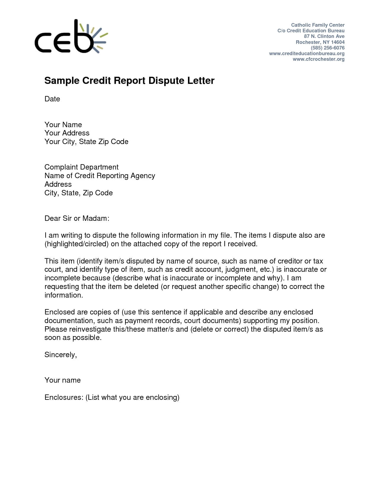 Report Examples Credit Dispute Letter Templates Acurnamedia In Credit Report Dispute Letter Template