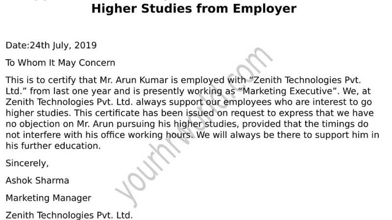 Request Latter Of Noc Format For Higher Studies From Employer With Regard To Noc Report Template