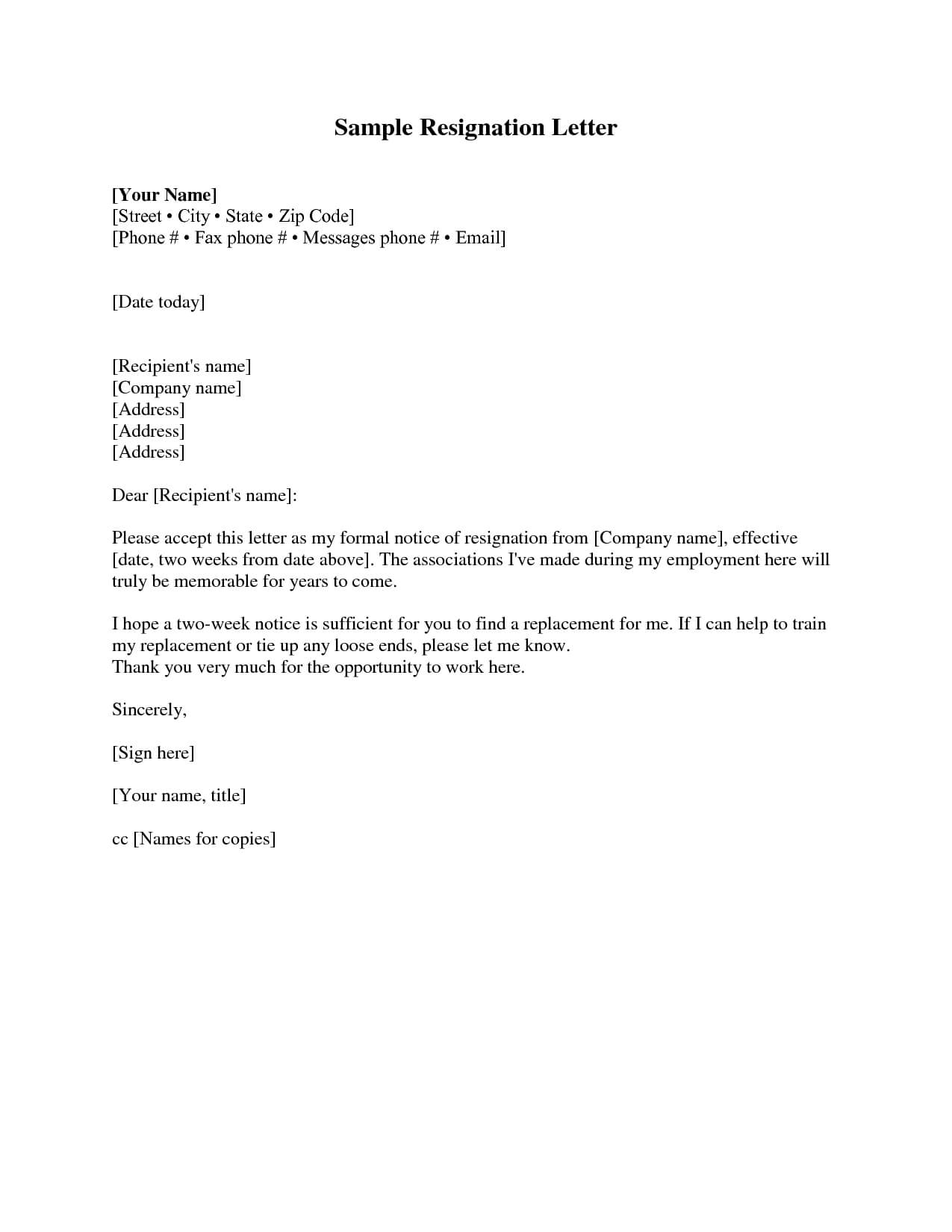 Resignation Letter Sample 2 Weeks Notice | Free2Img With Regard To 2 Weeks Notice Template Word