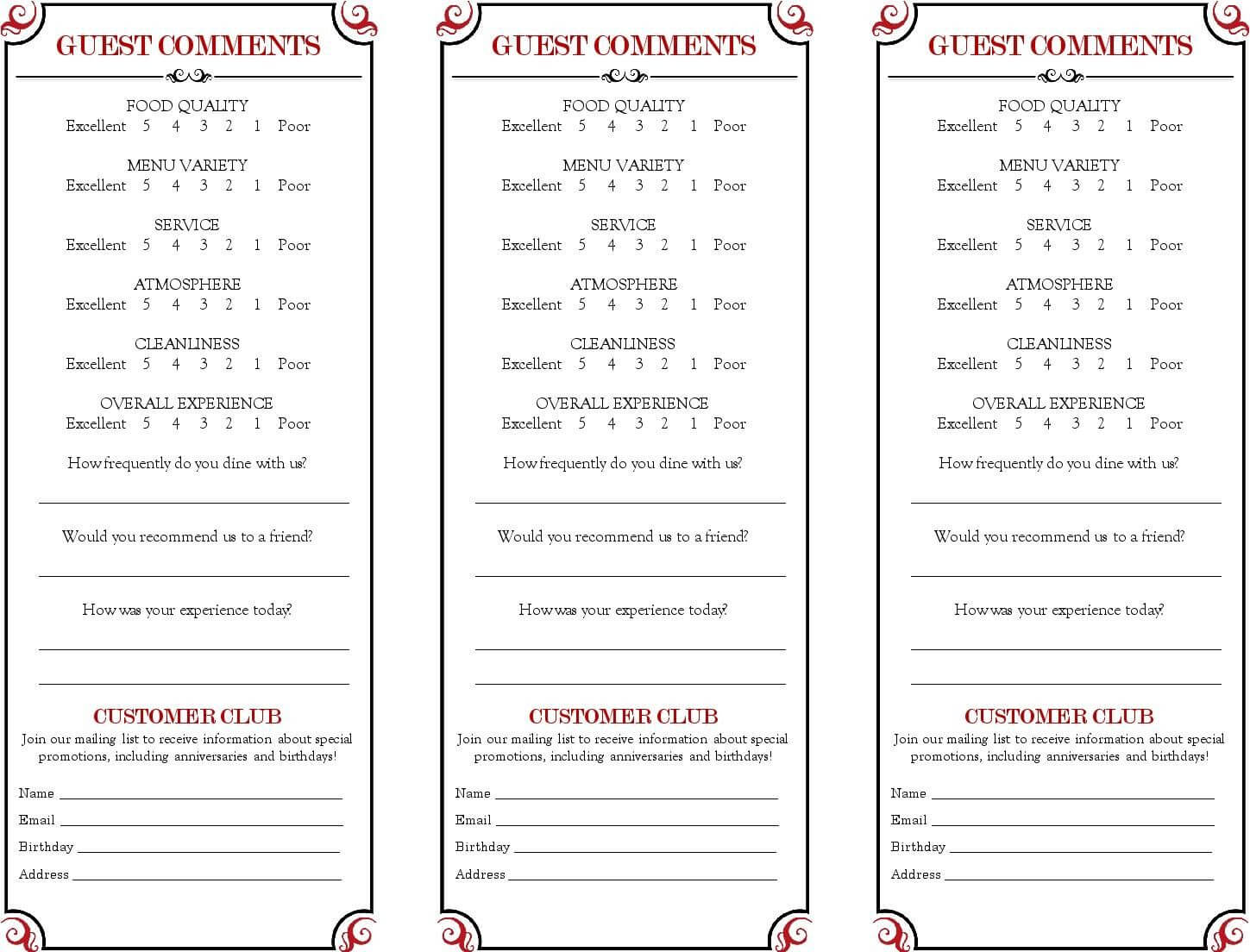 Restaurant Comment Card – Google Search | Restaurant, Cards Intended For Restaurant Comment Card Template