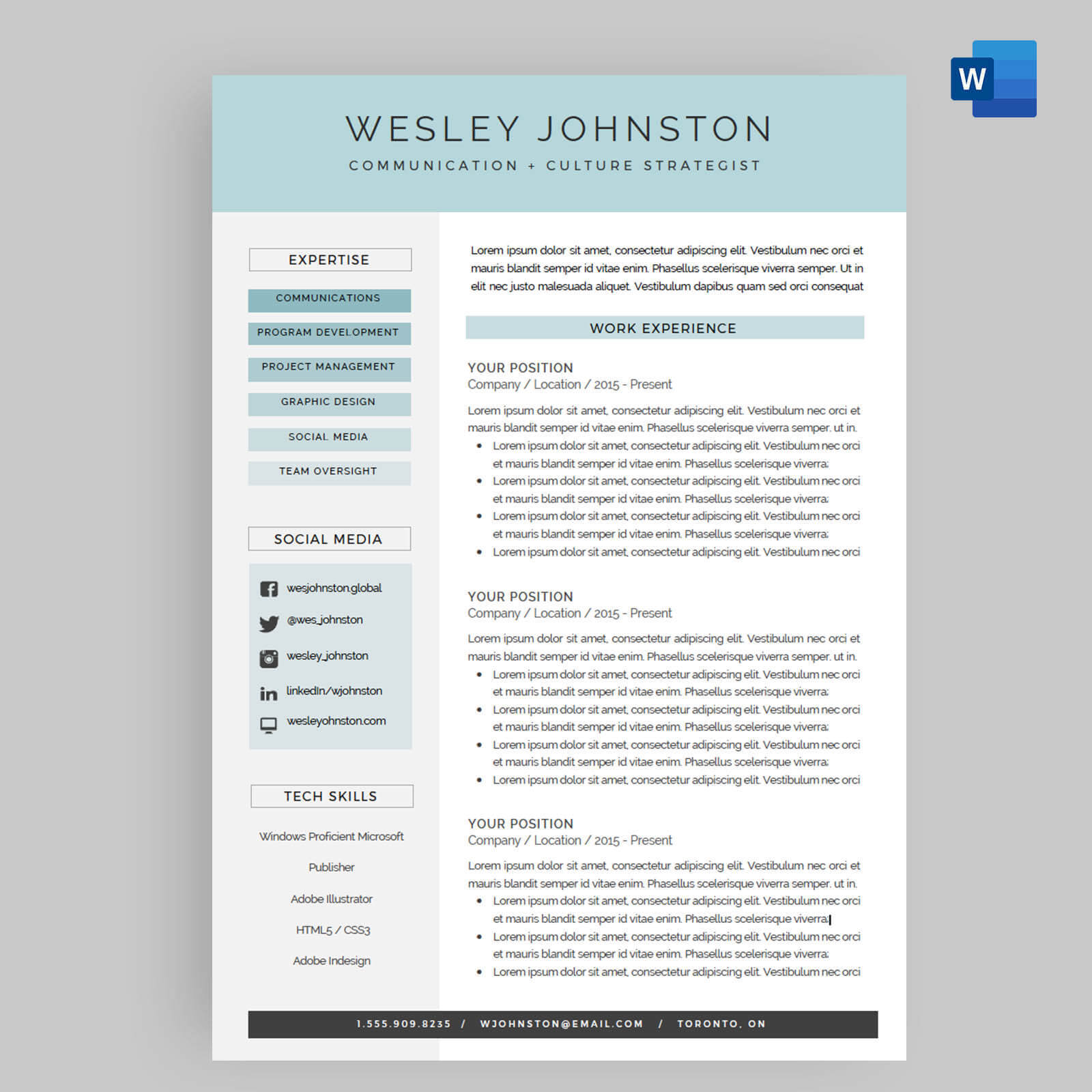 Resume / Cv Template Package For Microsoft™ Word | 'the Wesley' For How To Make A Cv Template On Microsoft Word