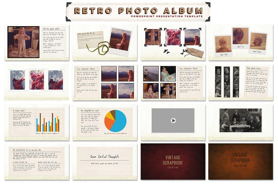 Retro Photo Album Ppt Template #ppt#dots#vintage#pictures Inside Powerpoint Photo Album Template