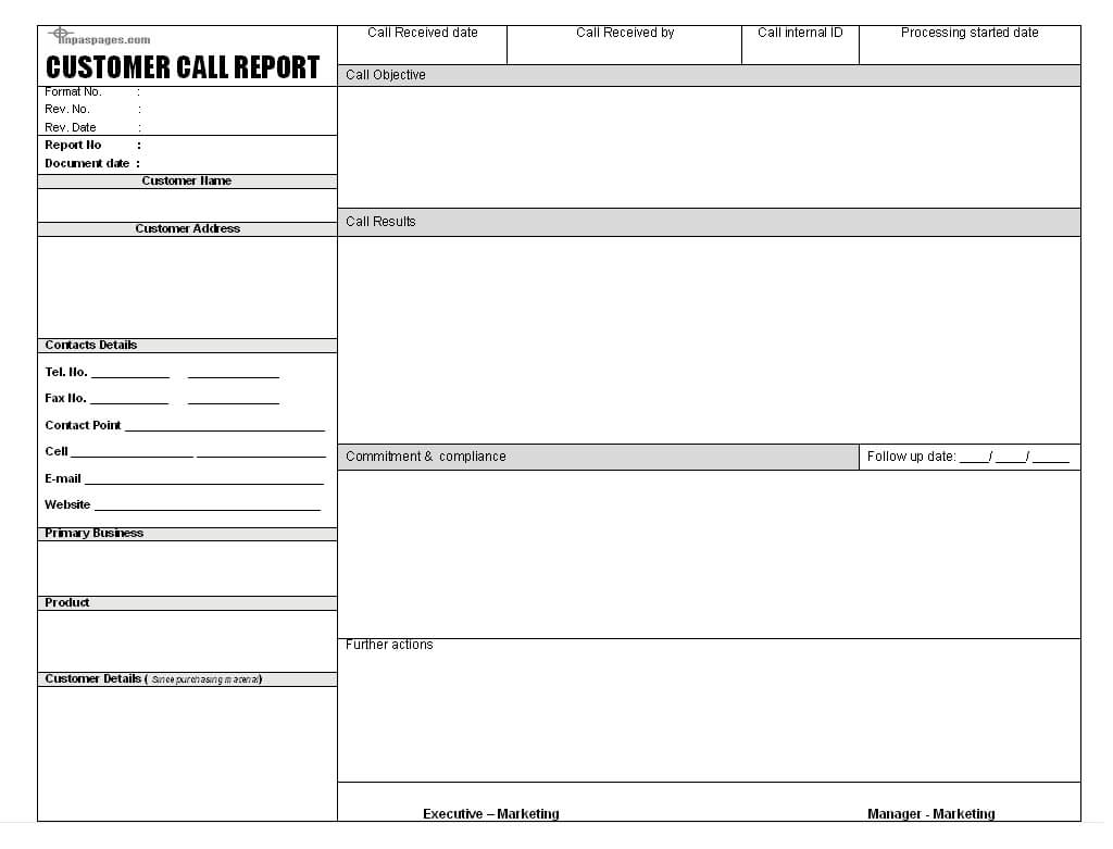 Sales Call Report Templates – Word Excel Fomats For Customer Contact Report Template