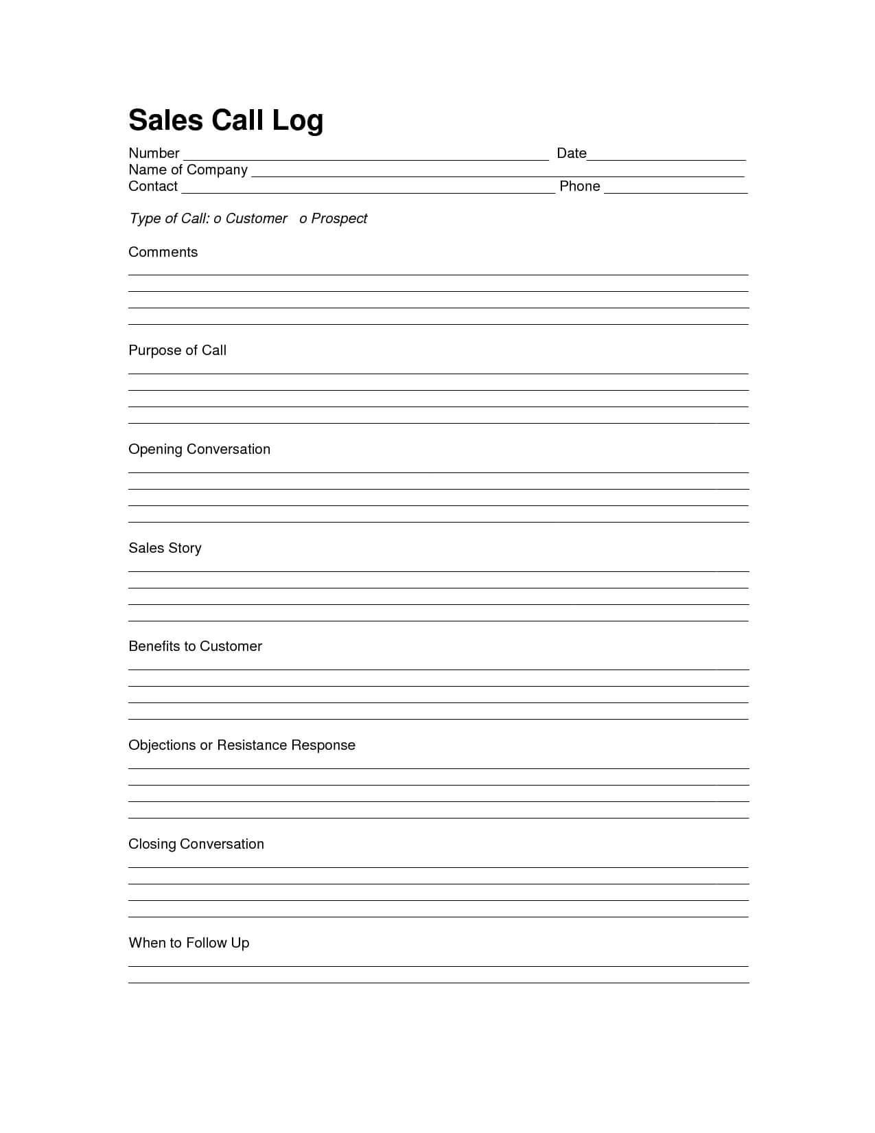 Sales Log Sheet Template | Sales Call Log Template | Sales Pertaining To Sales Call Report Template