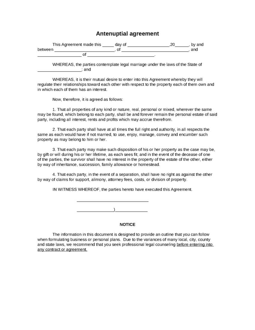 Sample Antenuptial Agreement Form, Blank Antenuptial With Regard To Blank Legal Document Template