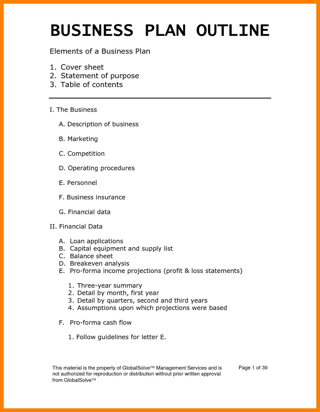 Sample Business Plan Outline Plans Ate Doc Word Example Inside Apa Table Template Word