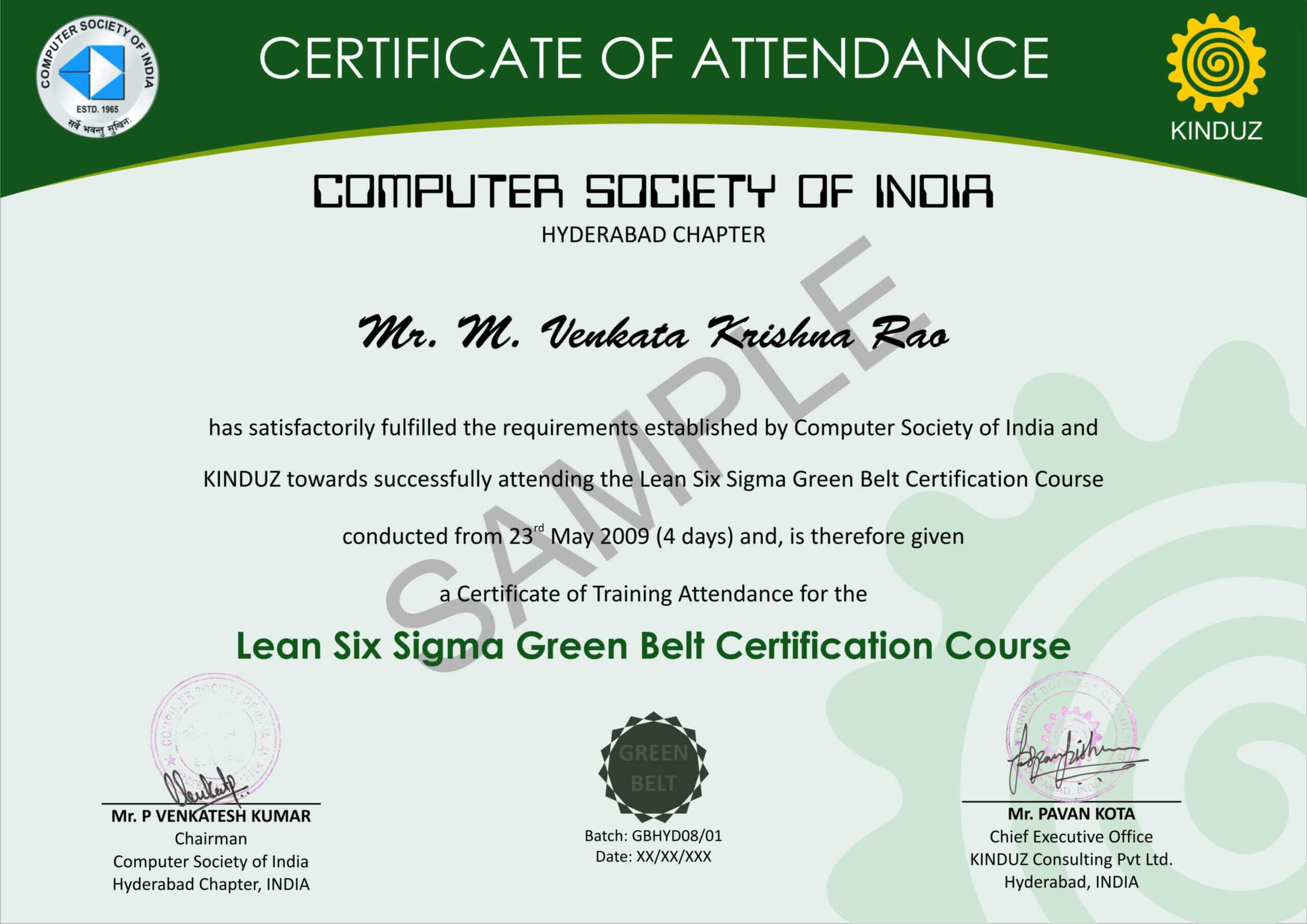 Sample Certificates – Lean Six Sigma India For Green Belt Certificate Template